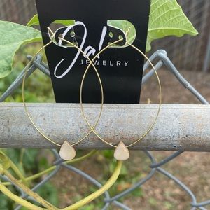 NEW Gold plated hoop earrings with mother of pearl shell droplet